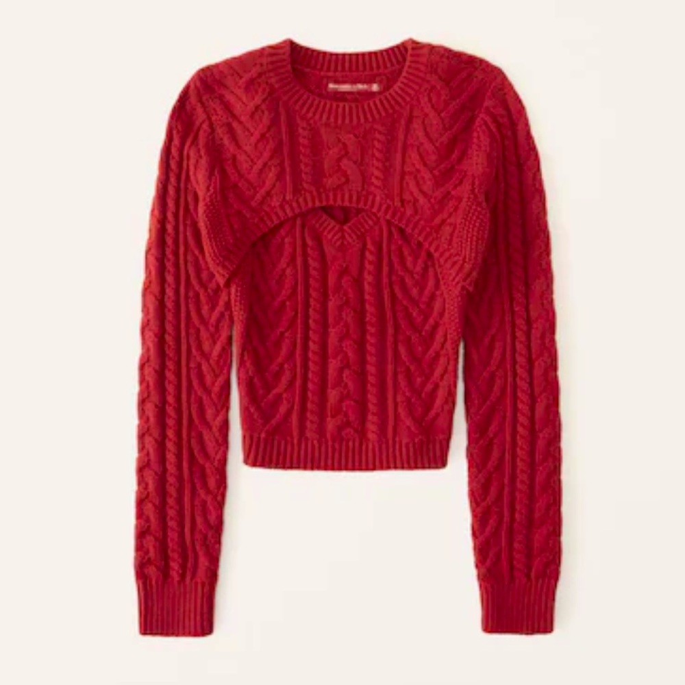 Abercrombie & Fitch Cable Knit Sweater Tank Shrug Set Red Fitted Top XS